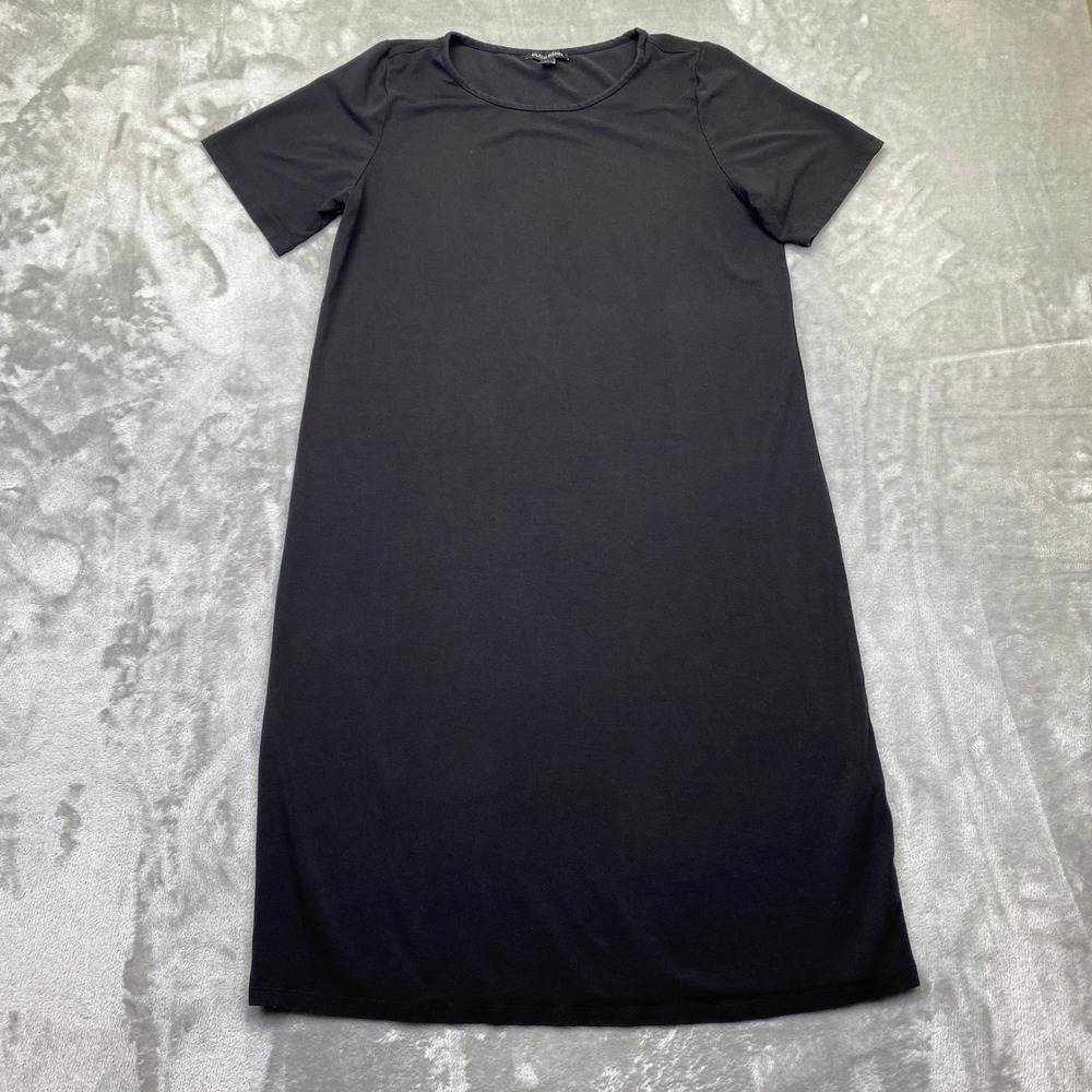 Eileen Fisher Fine Tencel Jersey Dress Black Lyocell Short Sleeve Tunic Dress S